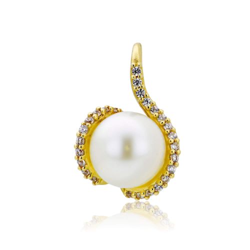 Μενταγιόν Κ14 με ζιργκόν και Fresh Water Pearl 026567