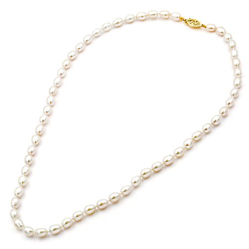 Κολιέ με Μαργαριτάρια Fresh Water Pearl 5,0X7,0mm και Κούμπωμα από Κίτρινο Χρυσό Κ14 040413