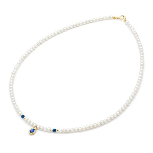 Κολιέ με Μαργαριτάρια Fresh Water Pearl 3,5-4,0mm και Κούμπωμα από Κίτρινο Χρυσό Κ14 040415