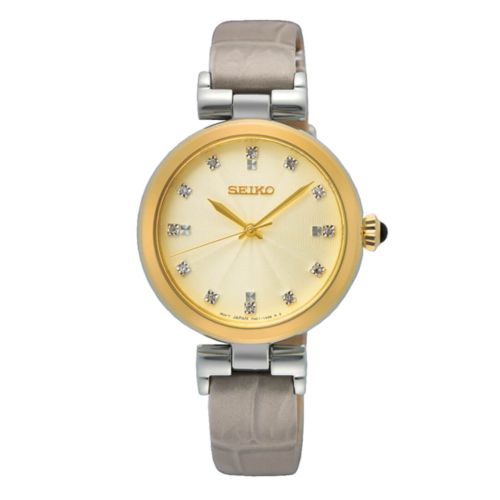 Γυναικείο Ρολόι Seiko Caprice Beige Leather με Δερμάτινο Λουράκι και Διαμάντια SRZ546P1