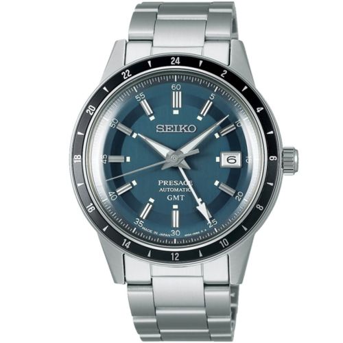 Ανδρικό Ρολόι Seiko Presage 'Petrol Blue' Style 60s Road Trip GMT Αυτόματο με Μπρασελέ από Ανοξείδωτο Ατσάλι SSK009J1