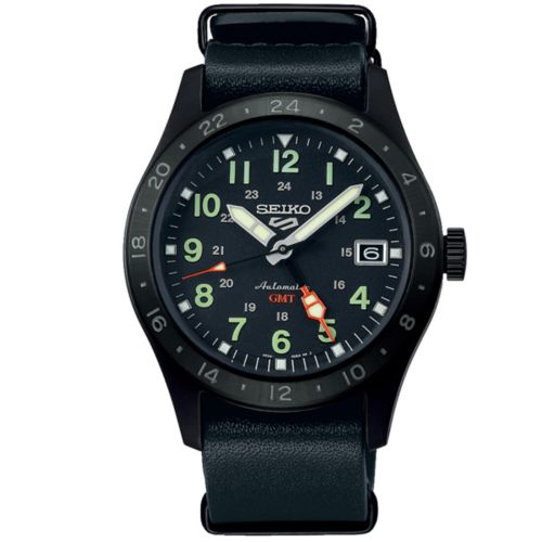 Ρολόι Seiko 5 Sports Field 'Deception' Mechanical GMT Αυτόματο με Μαύρο Δερμάτινο Λουρί SSK025K1