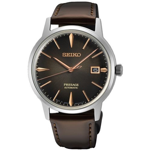 Ανδρικό Ρολόι Seiko Presage 'The Irish Coffee' Cocktail Time Αυτόματο με Δερμάτινο Καφέ Λουράκι SRPJ17J1