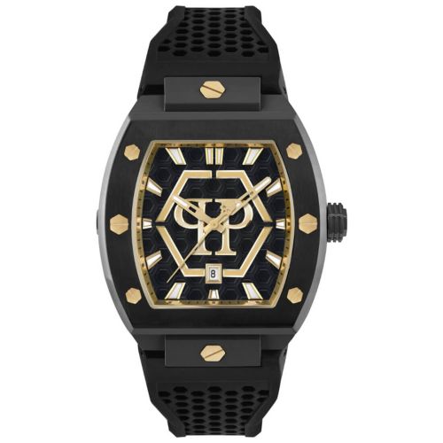 Ρολόι Philipp Plein The Hexagon Phantom Black από Ανοξείδωτο Ατσάλι με Λουράκι Σιλικόνης PWPUA0224