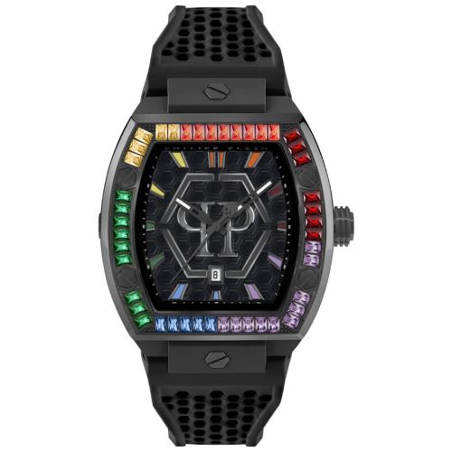 Ρολόι Philipp Plein The Hexagon Phantom Black από Ανοξείδωτο Ατσάλι με Λουράκι Σιλικόνης και Πέτρες PWPUA0324