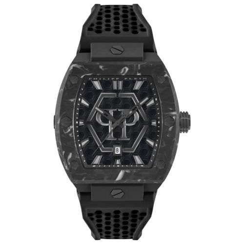 Ρολόι Philipp Plein The Hexagon Phantom Black από Ανοξείδωτο Ατσάλι με Λουράκι Σιλικόνης PWPUA0624