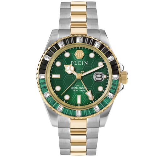 Ρολόι Philipp Plein GMT-1 Challenger Baguettes Two Tone από Ανοξείδωτο Ατσάλι με Μπρασελέ και Πέτρες PWPZA0224