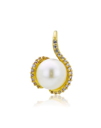 Μενταγιόν Κ14 με ζιργκόν και Fresh Water Pearl 026567