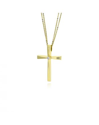Σταυρός Βάπτισης Val΄Oro με Αλυσίδα για Κορίτσι από Κίτρινο Χρυσό Κ14 και Πέτρα Ζιργκόν 039726