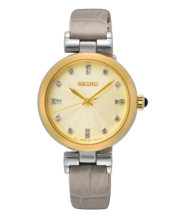 Γυναικείο Ρολόι Seiko Caprice Beige Leather με Δερμάτινο Λουράκι και Διαμάντια SRZ546P1