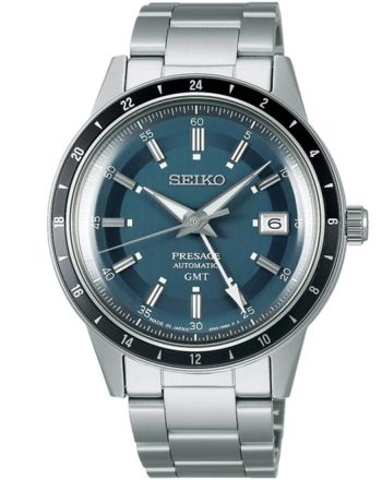 Ανδρικό Ρολόι Seiko Presage 'Petrol Blue' Style 60s Road Trip GMT Αυτόματο με Μπρασελέ από Ανοξείδωτο Ατσάλι SSK009J1