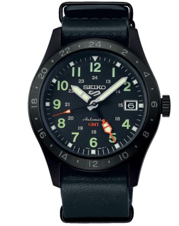 Ρολόι Seiko 5 Sports Field 'Deception' Mechanical GMT Αυτόματο με Μαύρο Δερμάτινο Λουρί SSK025K1